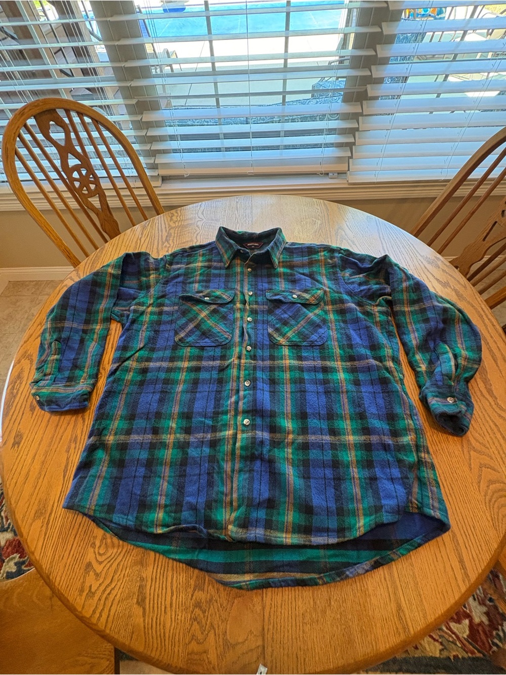Mighty Mac Vintage 80s Men’s Heavy Flannel Shirt Blue Green Plaid 2XL